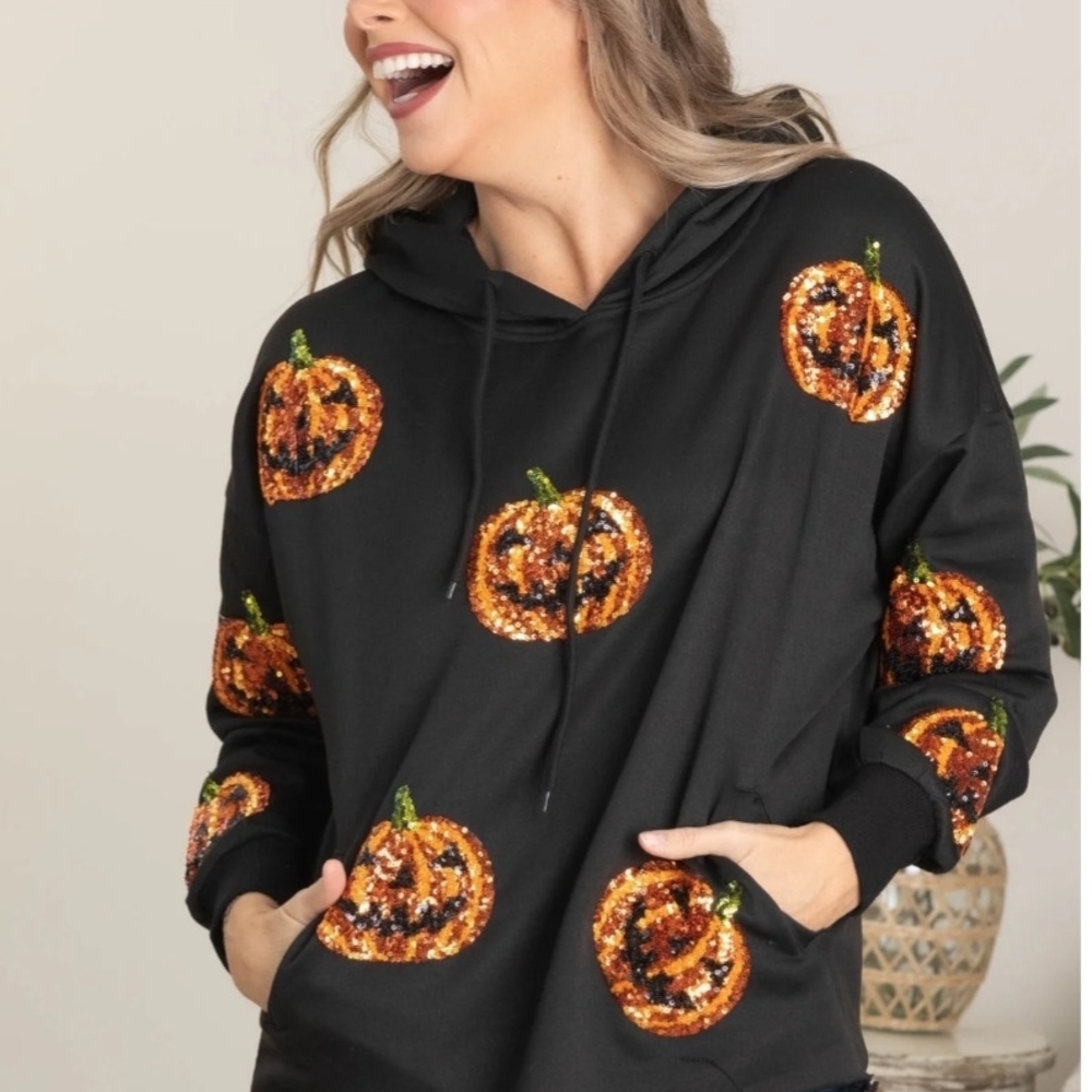 BiBi Black Hoodie with Sequin Accents